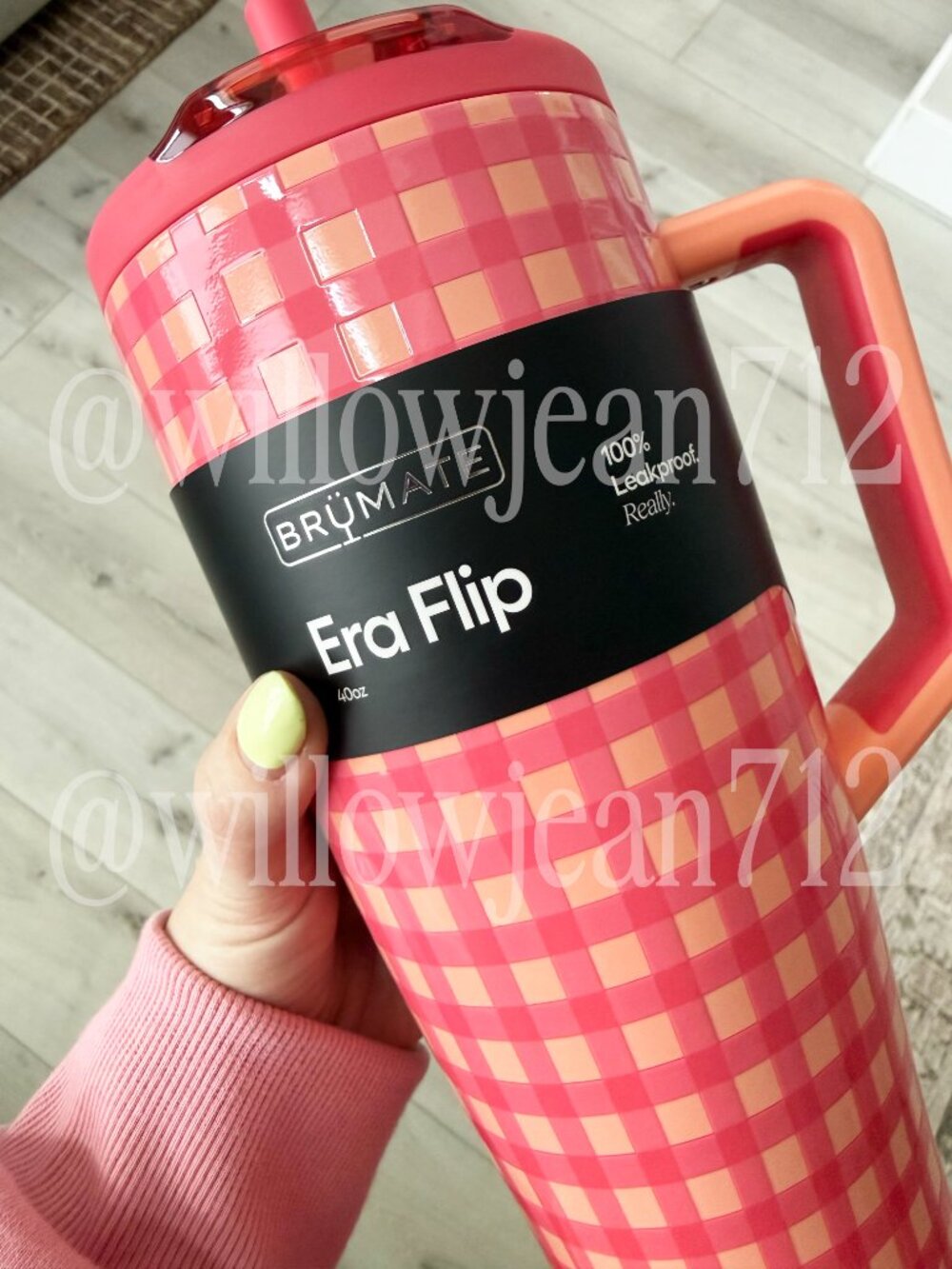 BruMate 40oz Stainless Steel Era Flip Water Bottle - Peach Gingham Madi Nelson - Picture 5 of 8
